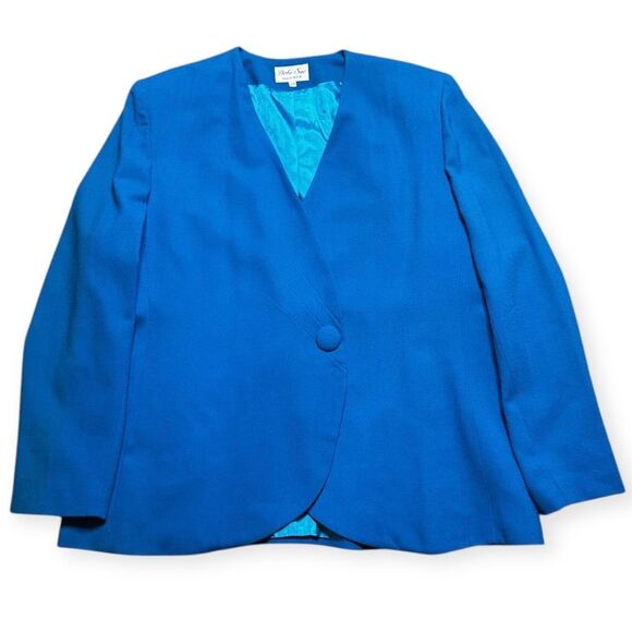 Vintage Debi Sue Blazer Women’s 24 Plus Blue Power Shoulder Single Button USA - Picture 8 of 8